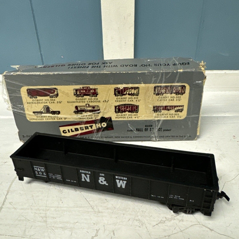 Vtg A.C. Gilbert HO Scale #505‎ Black N & W Gondola Car 5 7/8” Made In USA Train